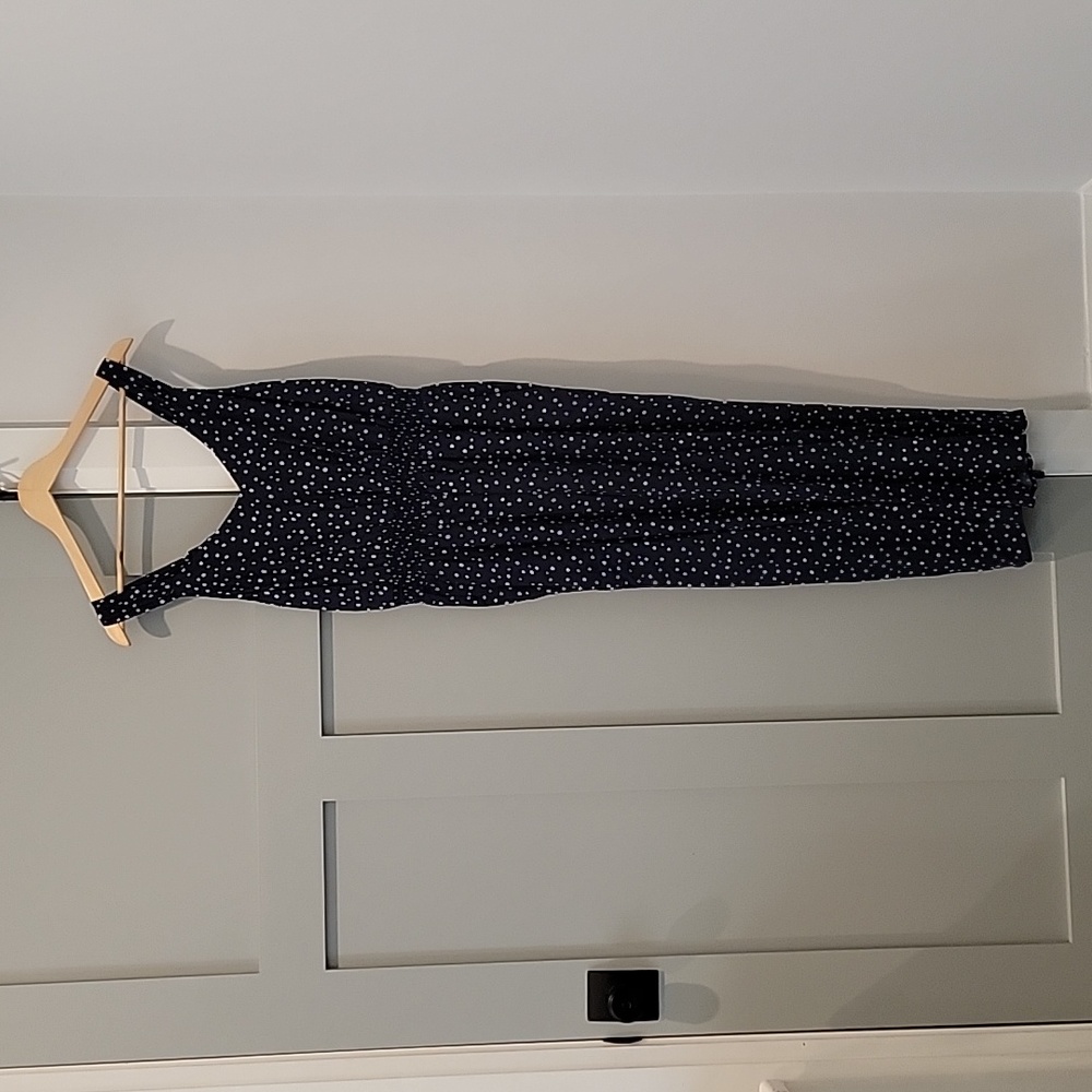NWT! LOFT Polka Dot Smocked Navy Jumpsuit, Size 4 - has pockets!
